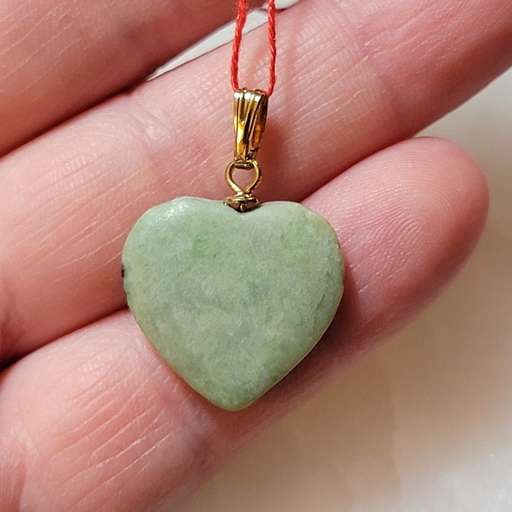 Tiny Genuine Jade Heart Pendant Pale Green Made in Taiwan R.O.C Small Dainty